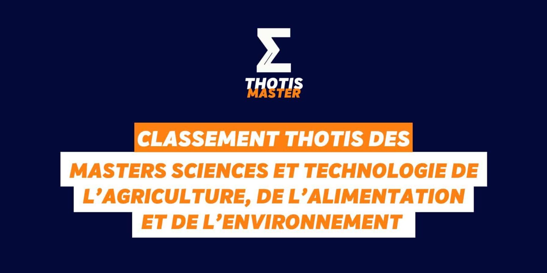 Classement MASTER sciences et technologie de l'agriculture